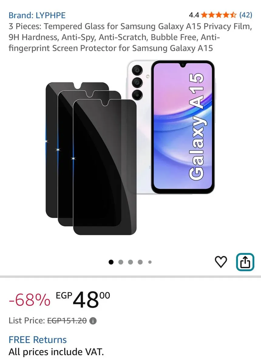 صورة ⚡️ عرض جامد على شاشة حماية Privacy Glass لموبايل Samsung Galaxy A15 📱