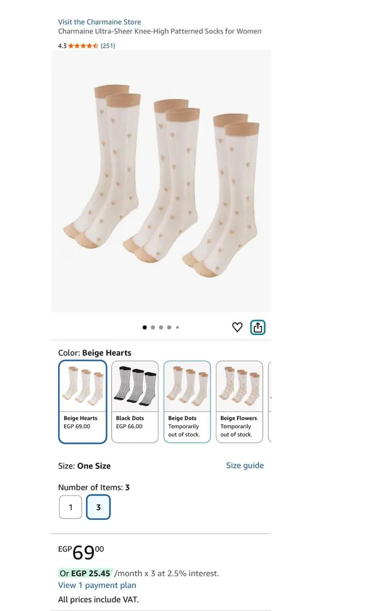 صورة ⚡️ عرض على Charmaine Ultra-Sheer Knee-High Socks شرابات حريمي شفافة بنقشة قلوب 🤍