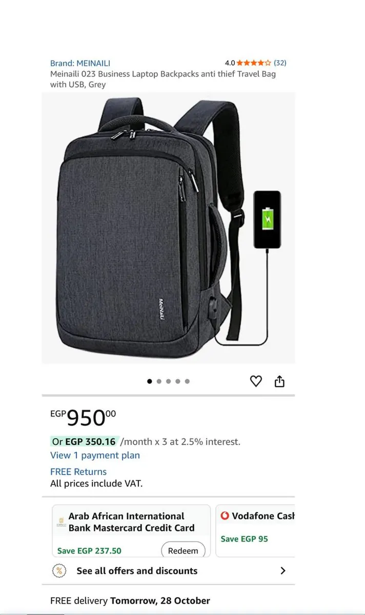 صورة 🎒⚡️ عرض على شنطة لابتوب وسفر من MEINAILI، ضد السرقة وبها منفذ USB للشحن 🔥