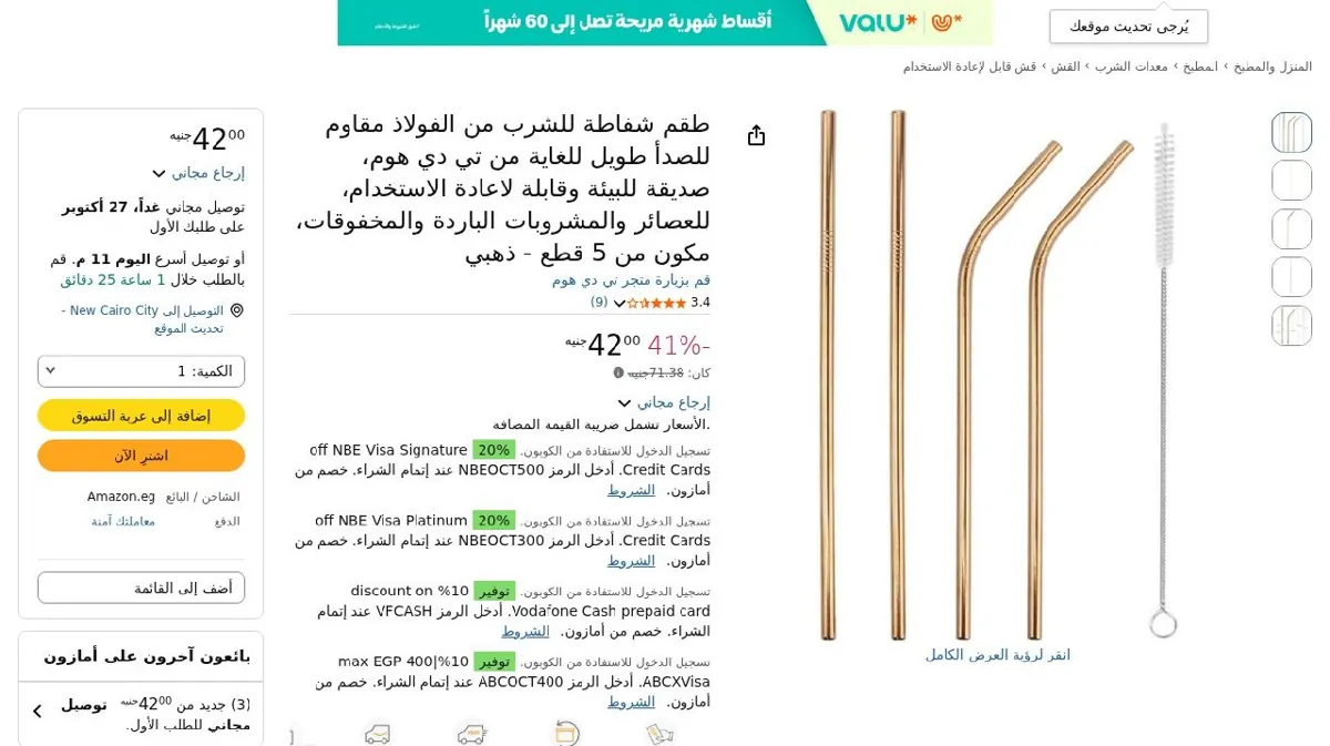 صورة طقم شفاطة للشرب من الفولاذ مقاوم للصدأ طويل للغاية من تي دي هوم، صديقة...