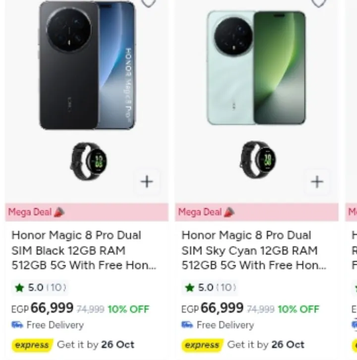 صورة عرض ممتاز علي هاتف Honor Magic 8 Pro رام 512GB+12GB بضمان محلي من البائع الرسمي لنون بسعر 66999 جنيه غير خصم اكوادنا