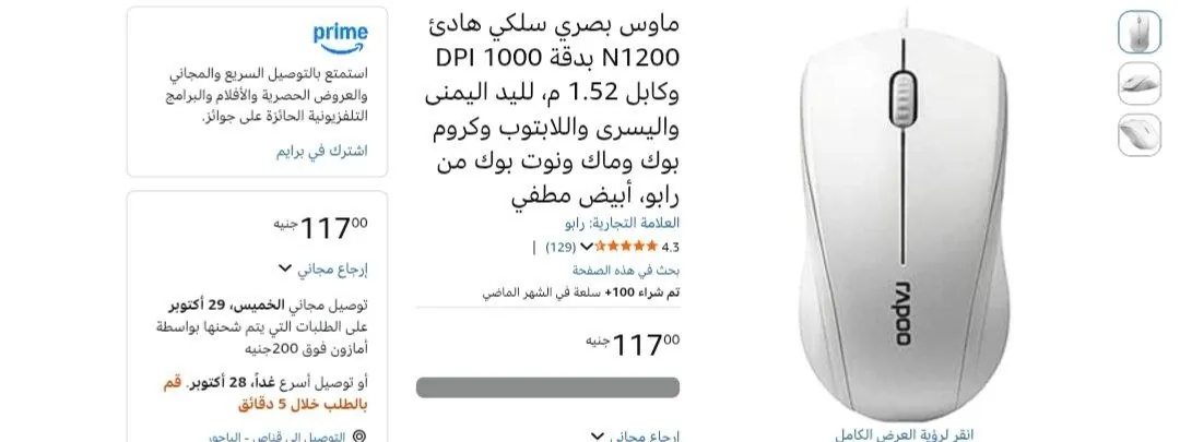 صورة ماوس سايلنت أوبتيكال سلكي من رابو بـــسعر 117 جنية
