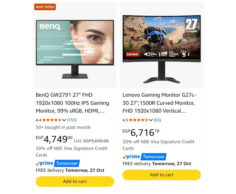 صورة شاشة ألعاب Curved مقاس 27 بوصة موديل G27C-30 من Lenovo  ب 6,716 جنيه