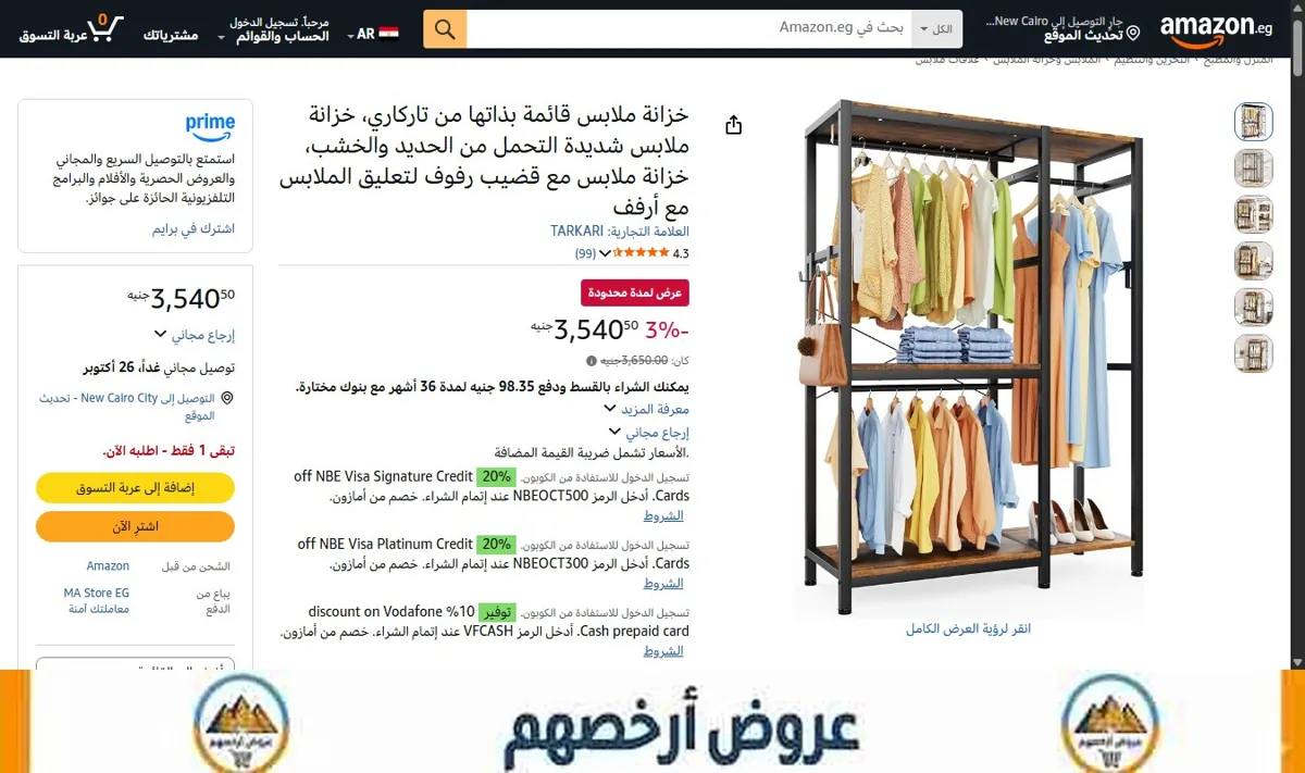 صورة خزانة ملابس قائمة بذاتها من تاركاري، خزانة ملابس شديدة التحمل من الحديد والخشب، خزانة ملابس مع قضيب رفوف لتعليق الملابس