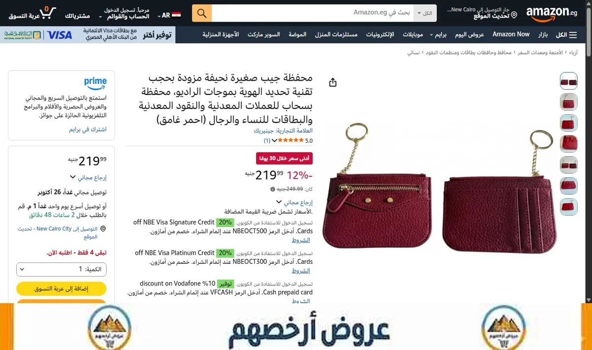 صورة محفظة جيب صغيرة نحيفة مزودة بحجب تقنية تحديد الهوية بموجات الراديو، محفظة بسحاب للعملات المعدنية والنقود المعدنية