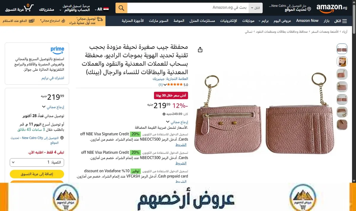 صورة محفظة جيب صغيرة نحيفة مزودة بحجب تقنية تحديد الهوية بموجات الراديو، محفظة بسحاب للعملات المعدنية والنقود والعملات